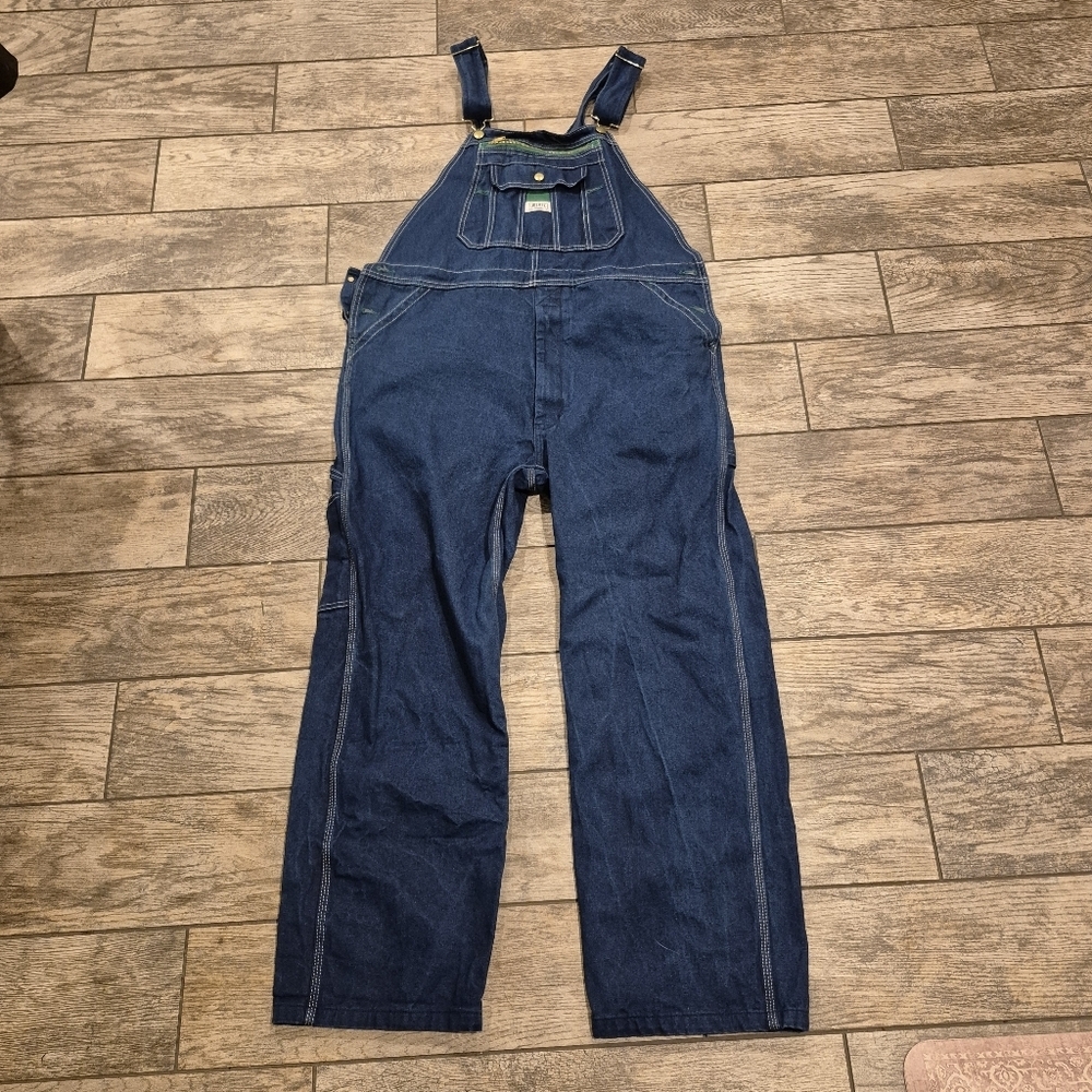 Liberty Men’s Denim Bib Overalls 40x32 Dark Wash Green Zipper Workwear Dungarees